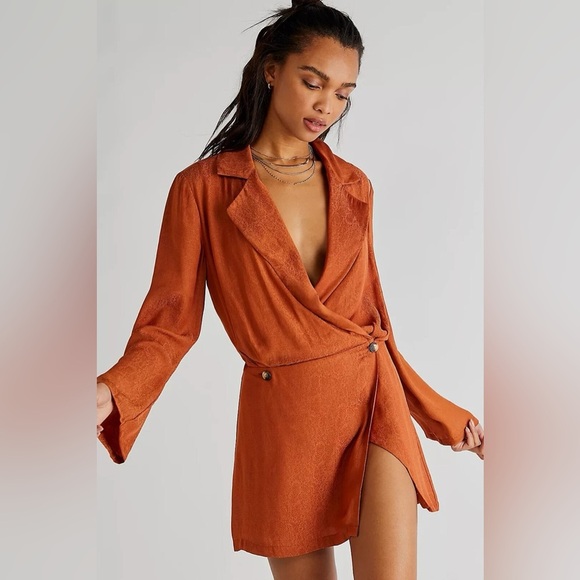 Free People Simone Blazer Wrap Mini Dress Burnt Orange Size Medium - Picture 1 of 10